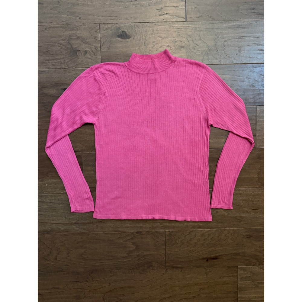 Vintage‎ Stephanie Andrews Hot Pink 100% Silk Ribbed Mock Neck Sweater Womens L